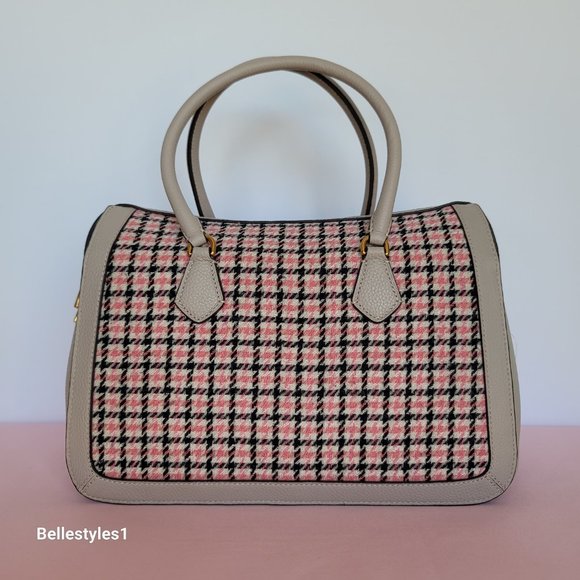 KATE SPADE Gramercy Racing Stripe Plaid Twill Medium Satchel-Mushroom Multi ⭐ - Picture 7 of 16